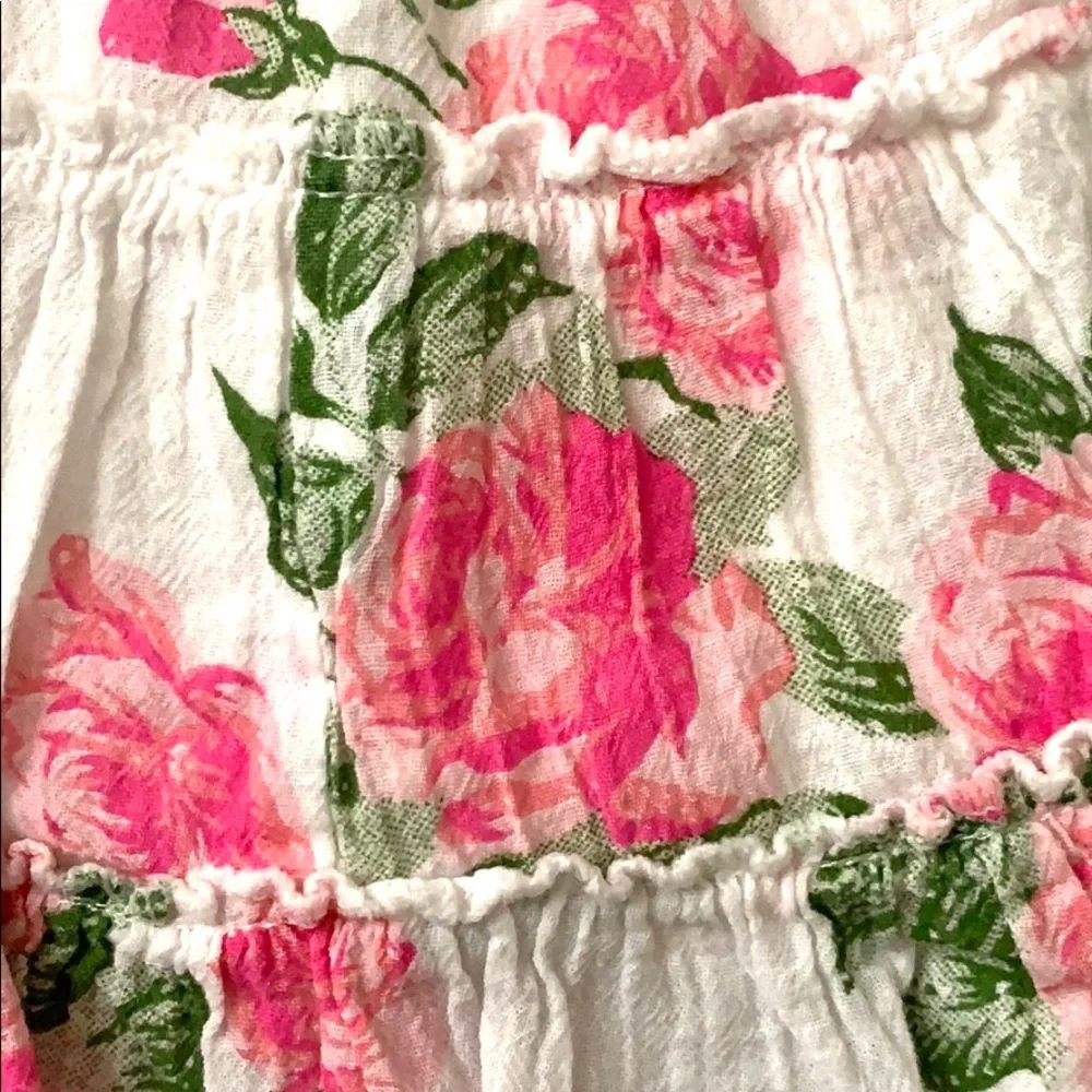 Girls 18m Pink White Floral Muslin Dress Baby Toddler Ruffle Skirt
